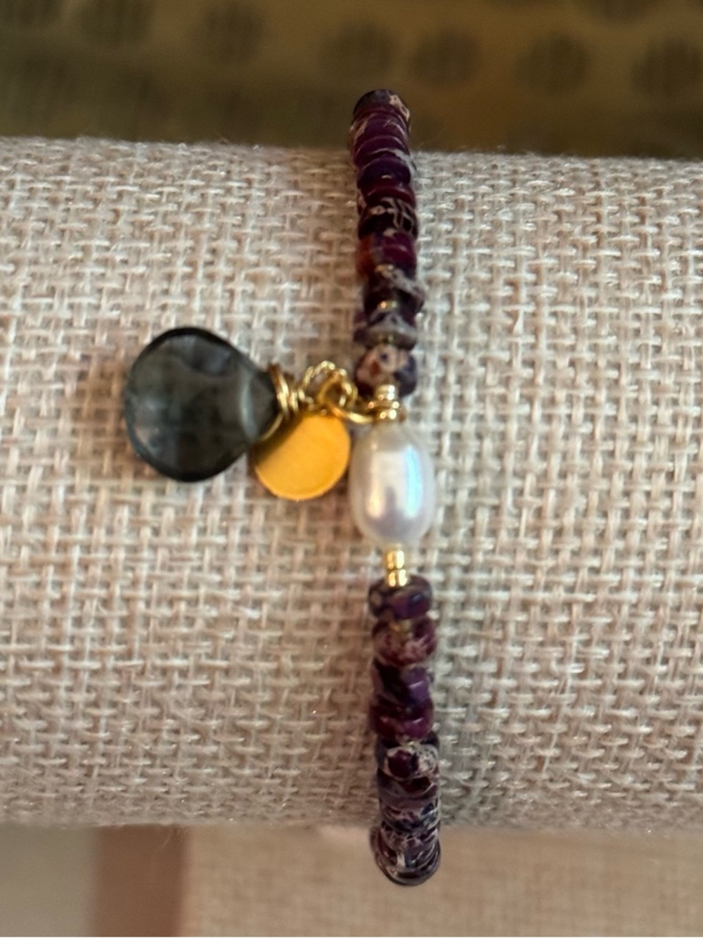 Handmade Purple Beaded Bracelet with Pearl Accent